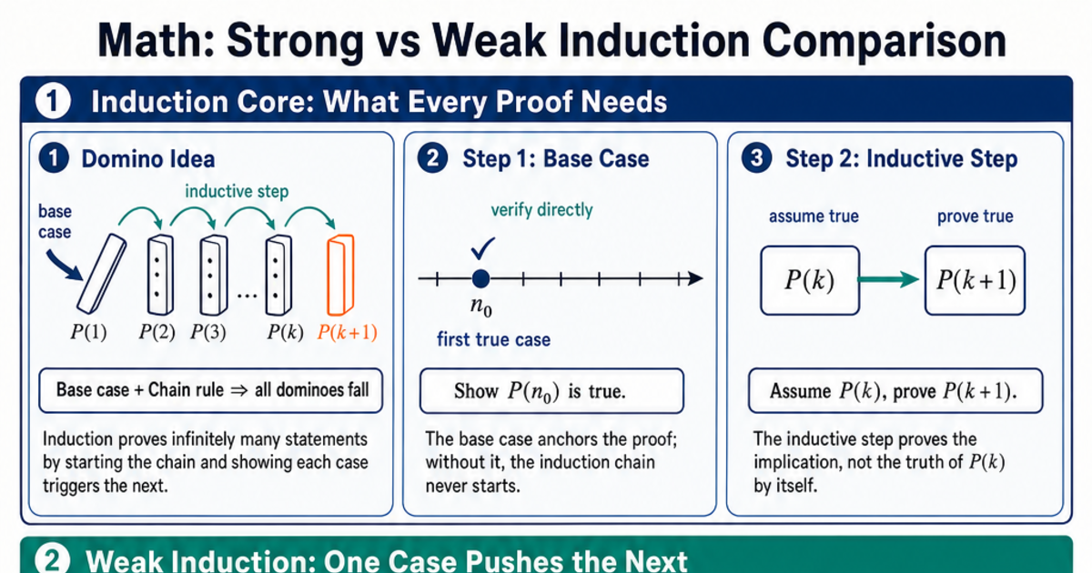 Strong vs Weak Induction Comparison Cheat Sheet | LivePhysics™