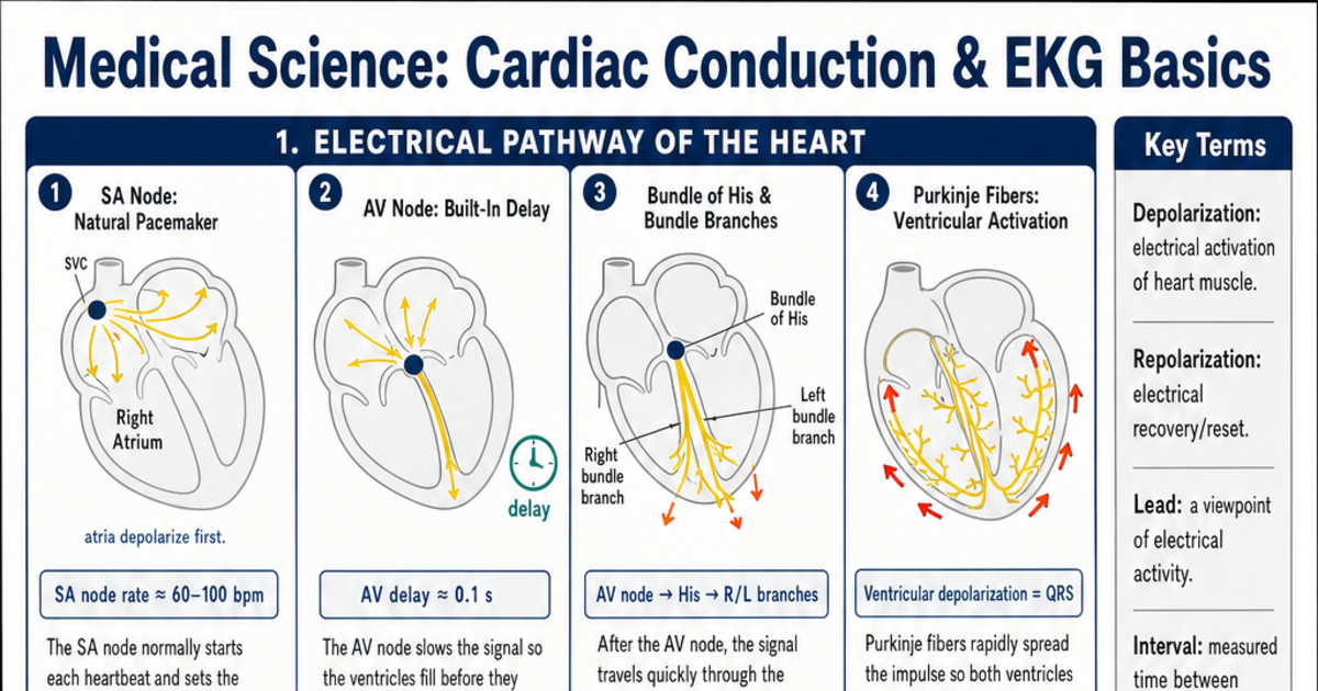 Speed Conduction Heart Cardiac Conduction & EKG Basics Cheat Sheet | LivePhysics™