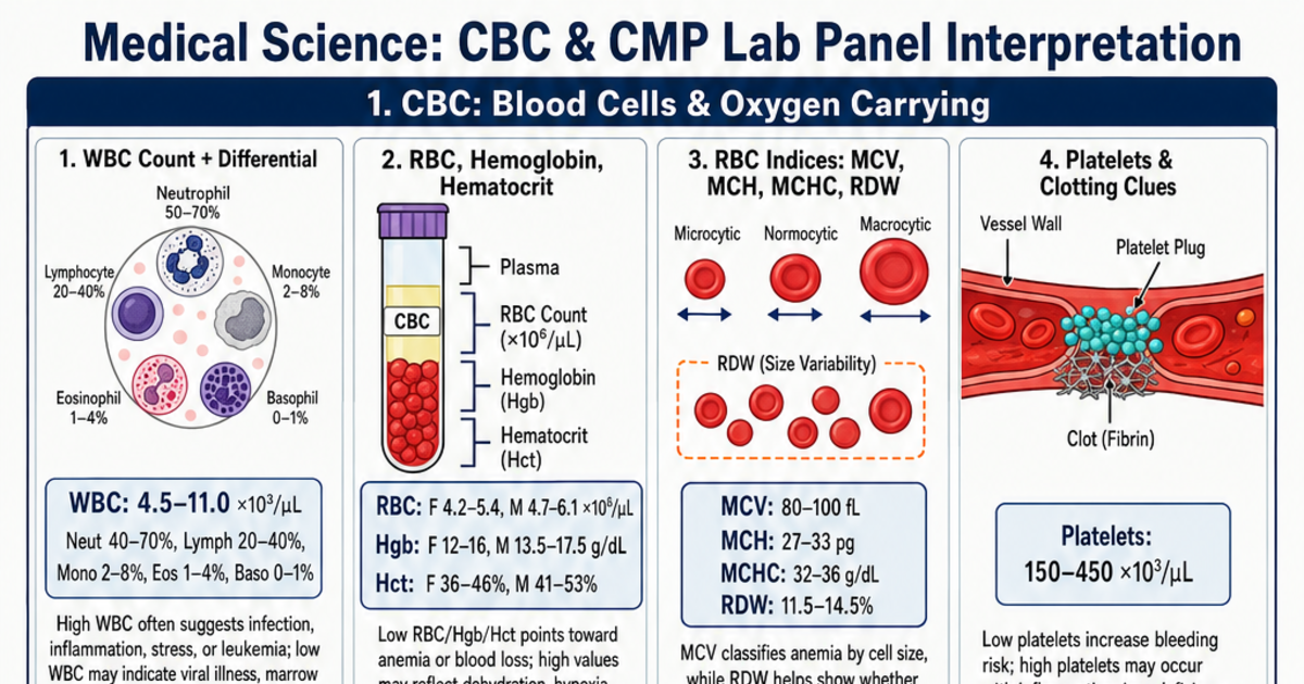 CBC & CMP Lab Panel Interpretation Cheat Sheet | LivePhysics™