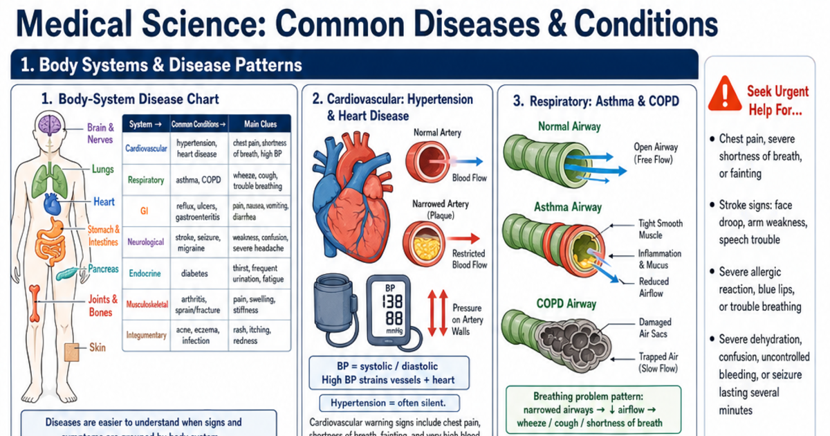 Common Diseases & Conditions Cheat Sheet | LivePhysics™
