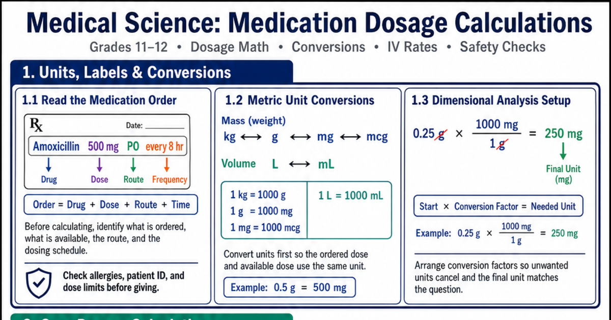 Full Dose Medication Dosage Calculations Cheat Sheet | LivePhysics™