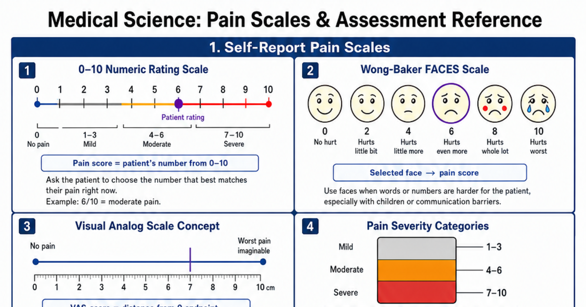 Pain Scales & Assessment Reference Cheat Sheet | LivePhysics™