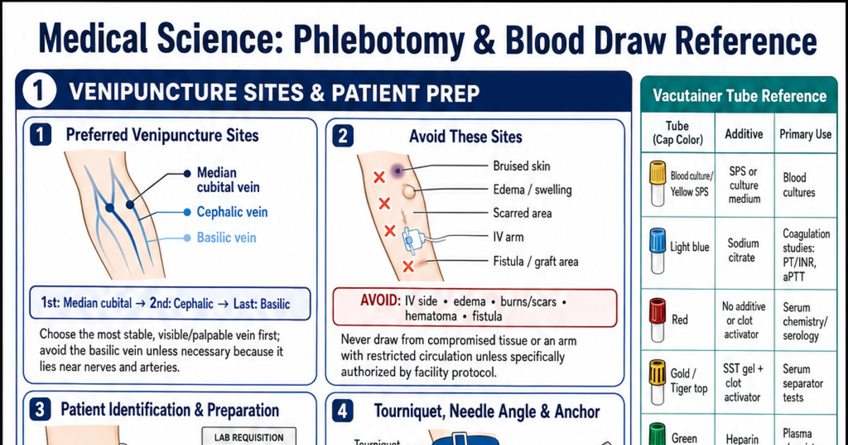 Phlebotomy Reference Phlebotomy & Blood Draw Reference Cheat Sheet | LivePhysics™