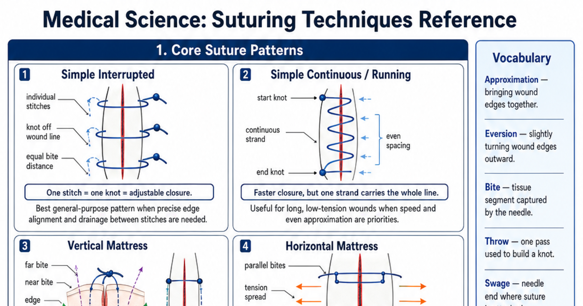 Suturing Techniques Reference Cheat Sheet | LivePhysics™