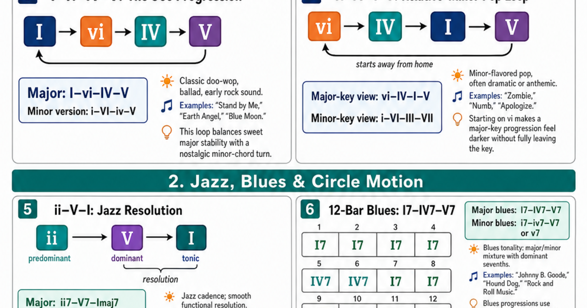 Common Chord Progressions Reference Cheat Sheet | LivePhysics™