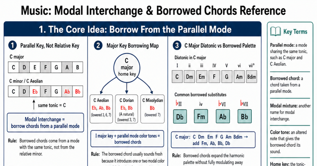 Modal Interchange & Borrowed Chords Reference Cheat Sheet | LivePhysics™
