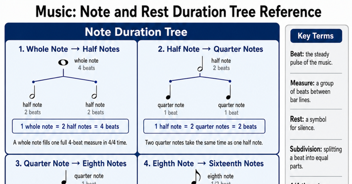 Note and Rest Duration Tree Reference Cheat Sheet | LivePhysics™