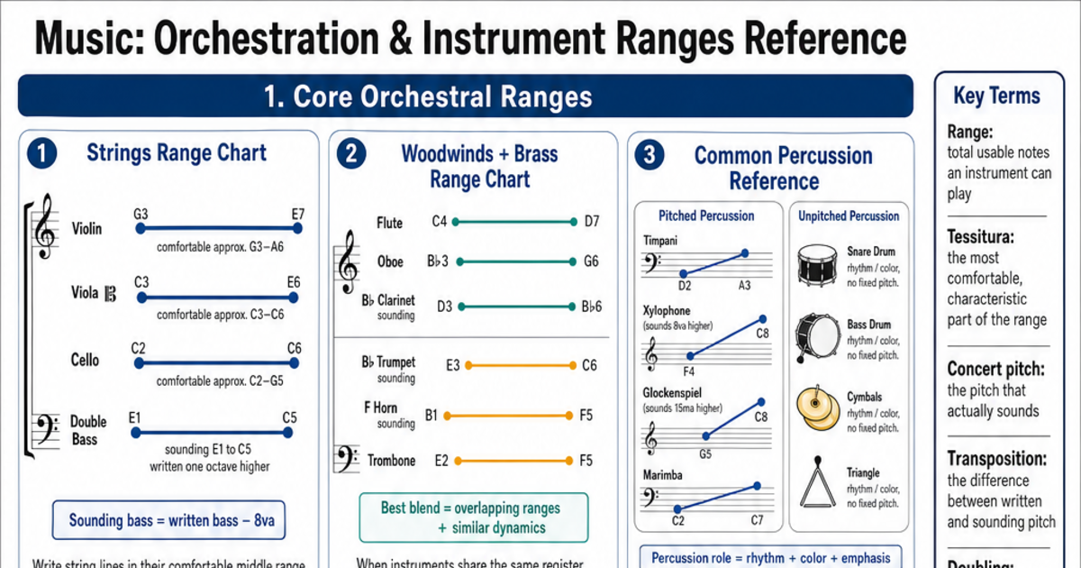 Orchestration & Instrument Ranges Reference Cheat Sheet | LivePhysics™