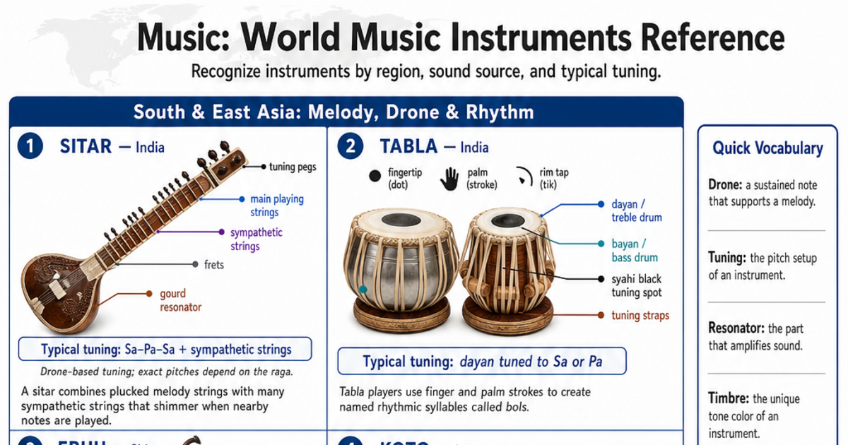 Music References World Music Instruments Reference Cheat Sheet | LivePhysics™