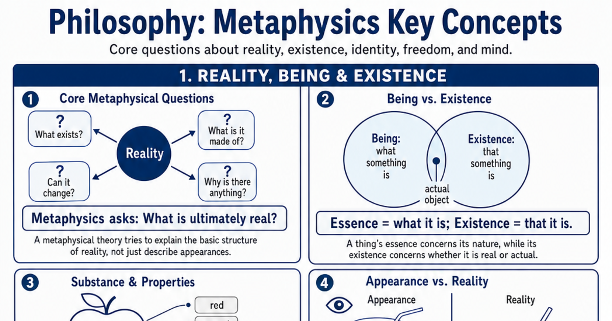 Metaphysics Key Concepts Cheat Sheet | LivePhysics™