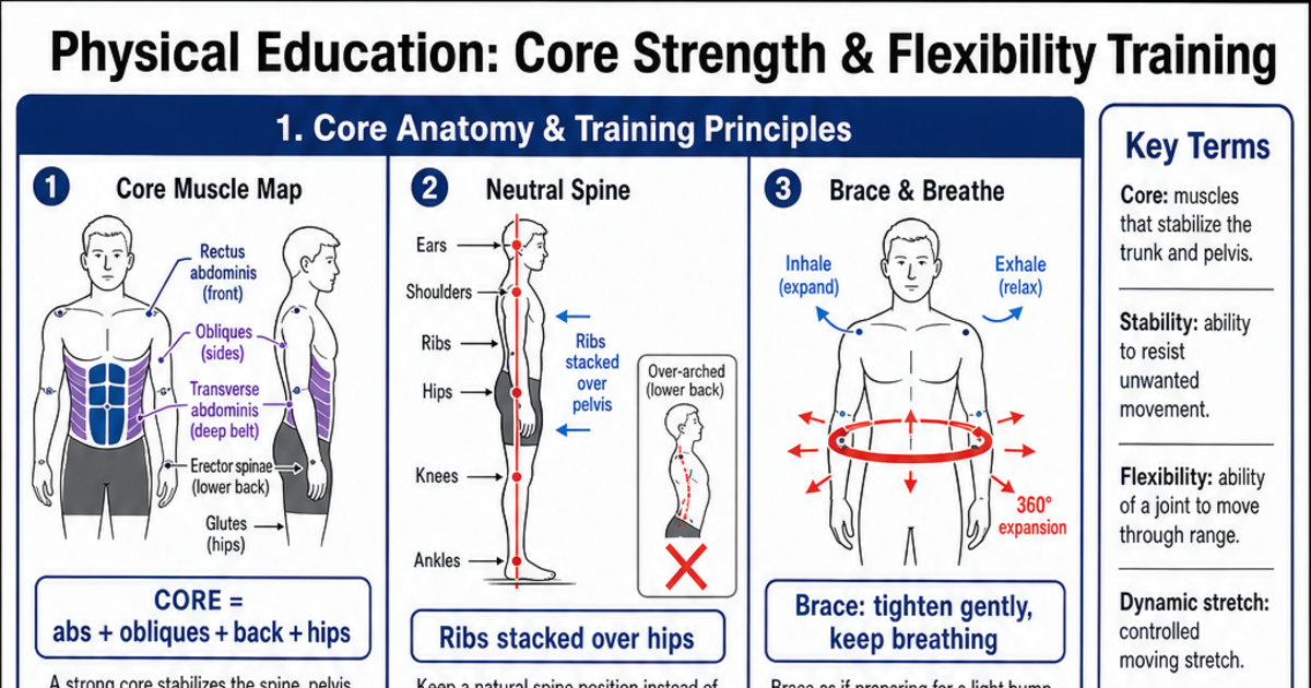 Core Strength & Flexibility Training Cheat Sheet | LivePhysics™