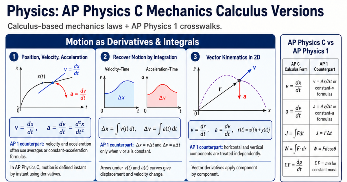 AP Physics C Mechanics Calculus Versions Cheat Sheet | LivePhysics™