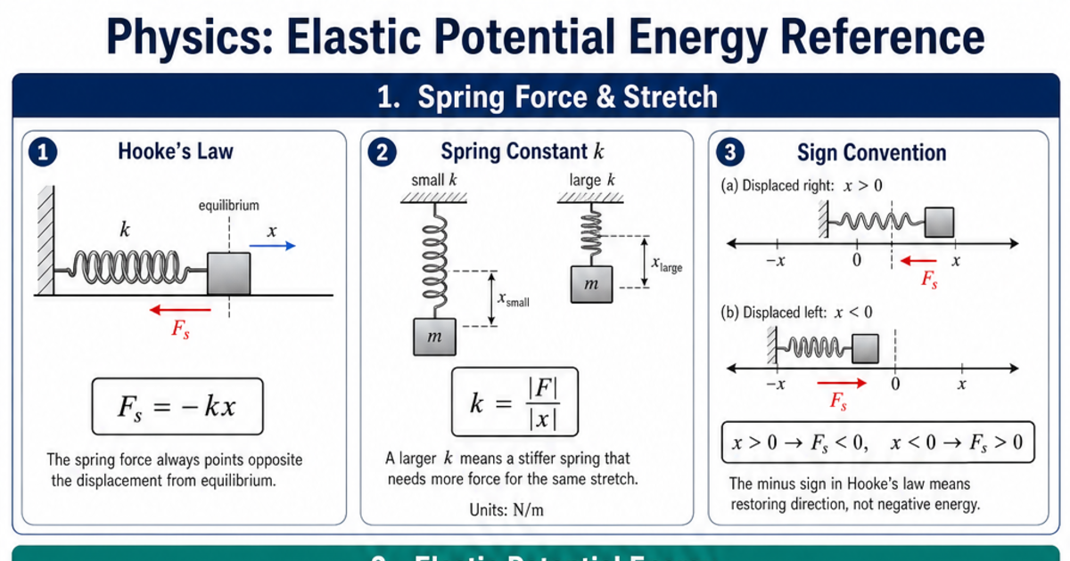 Elastic Potential Energy Reference Cheat Sheet | LivePhysics™