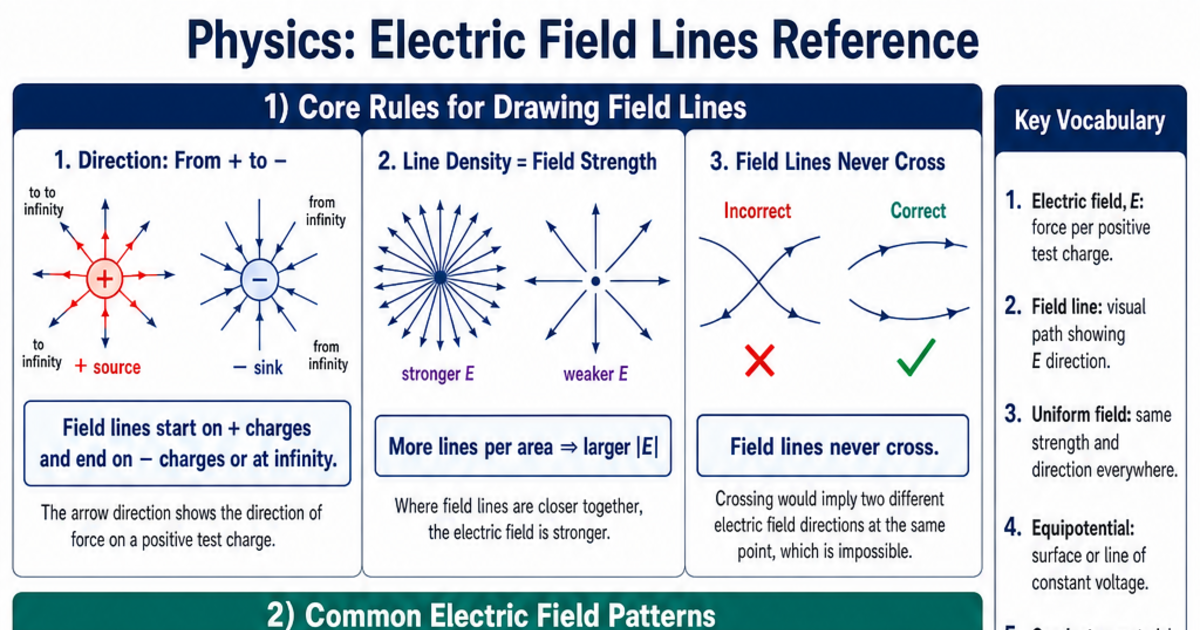 Electric Field Lines Reference Cheat Sheet | LivePhysics™
