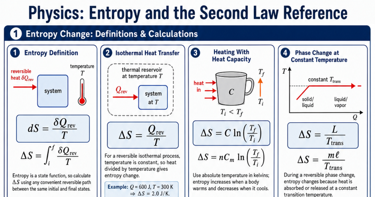 Entropy and the Second Law Reference Cheat Sheet | LivePhysics™