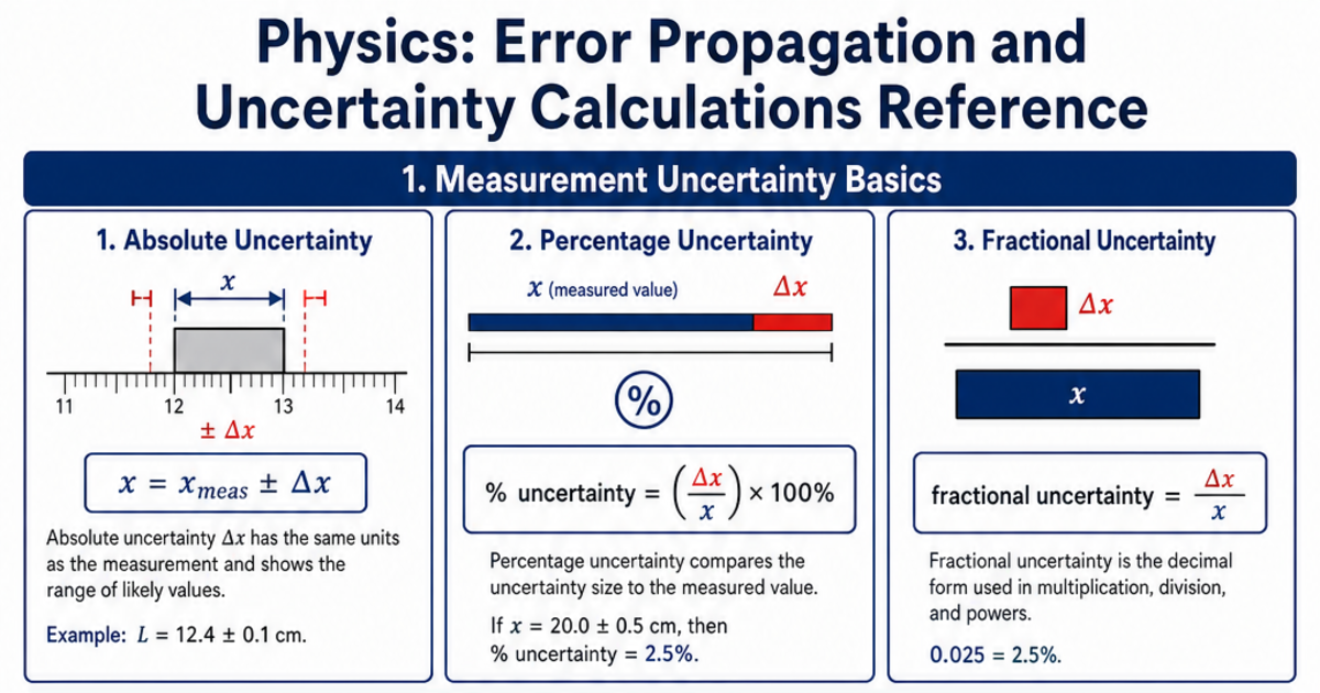 Error Propagation and Uncertainty Calculations Reference Cheat Sheet ...
