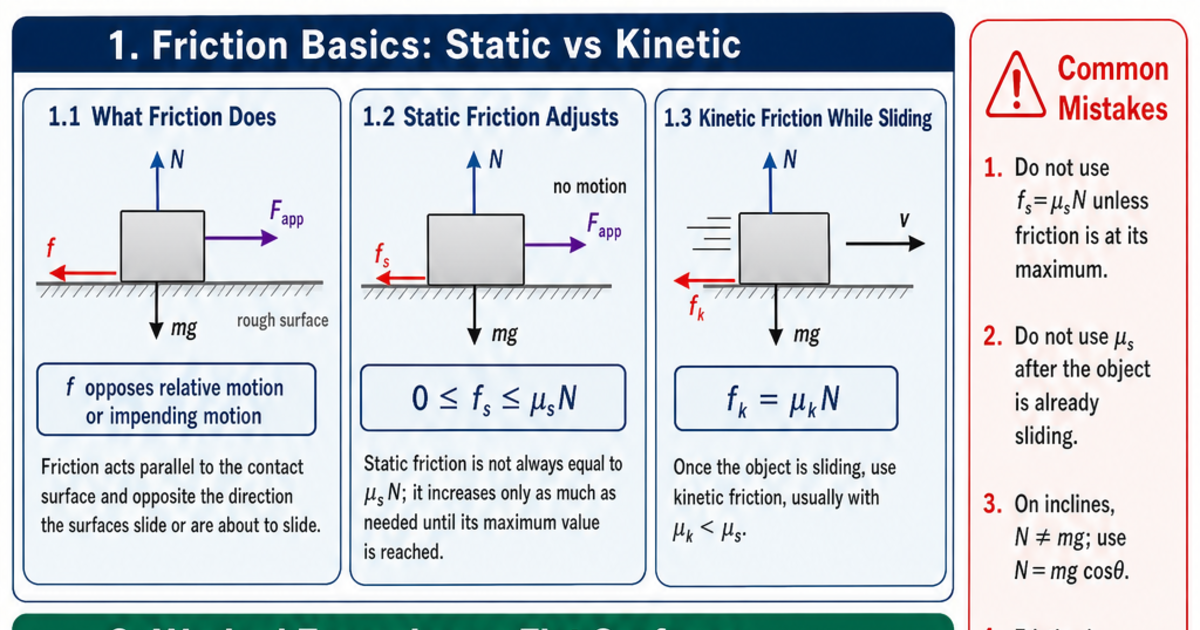 Friction Worked Examples Cheat Sheet | LivePhysics™