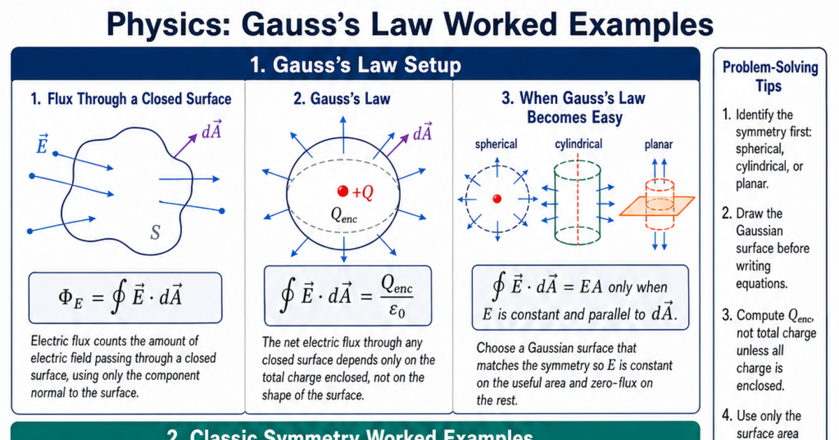 Gauss's Law Worked Examples Cheat Sheet | LivePhysics™
