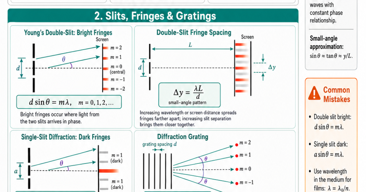 Interference & Diffraction Reference Cheat Sheet | LivePhysics™