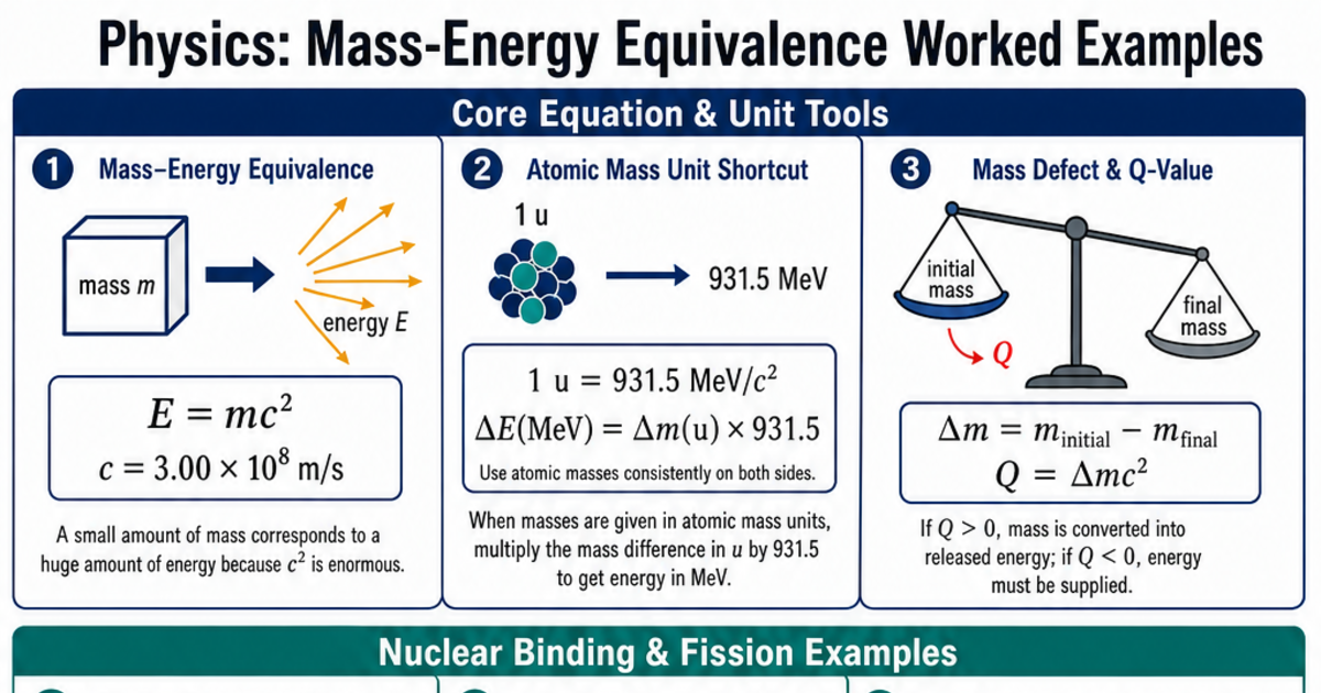 Mass Example Image At Work Mass-Energy Equivalence Worked Examples Cheat Sheet | LivePhysics™