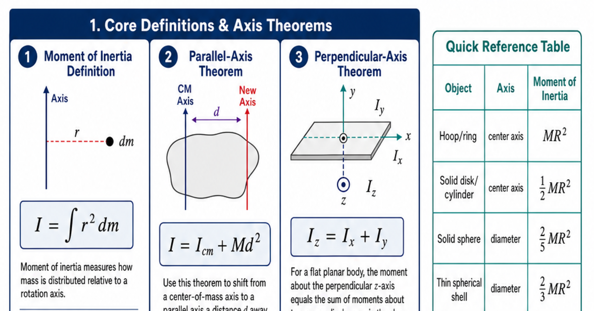 Moment of Inertia Reference Table Cheat Sheet | LivePhysics™