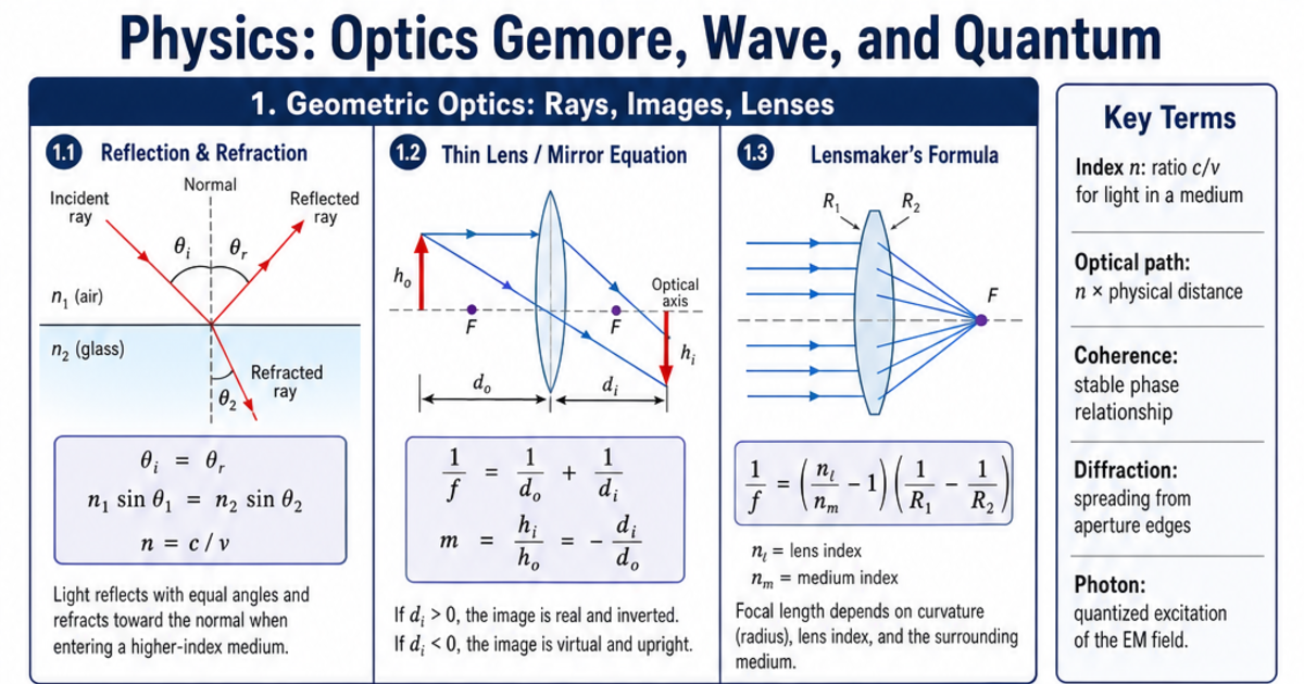 Optics Geometric, Wave, and Quantum Cheat Sheet | LivePhysics™