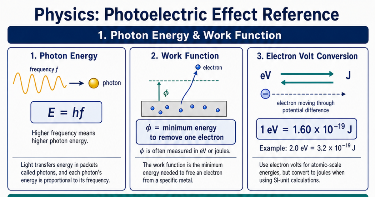 Photoelectric Effect Reference Cheat Sheet | LivePhysics™