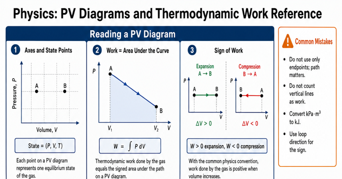 PV Diagrams and Thermodynamic Work Reference Cheat Sheet | LivePhysics™
