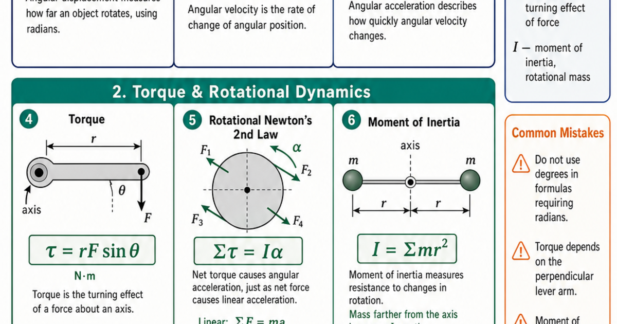 Rotational Motion & Torque Cheat Sheet | LivePhysics™