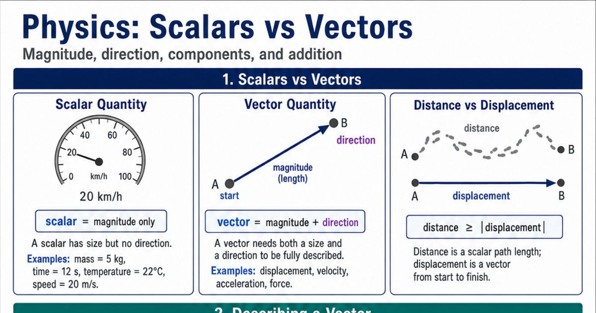 Scalars vs Vectors Cheat Sheet | LivePhysics™