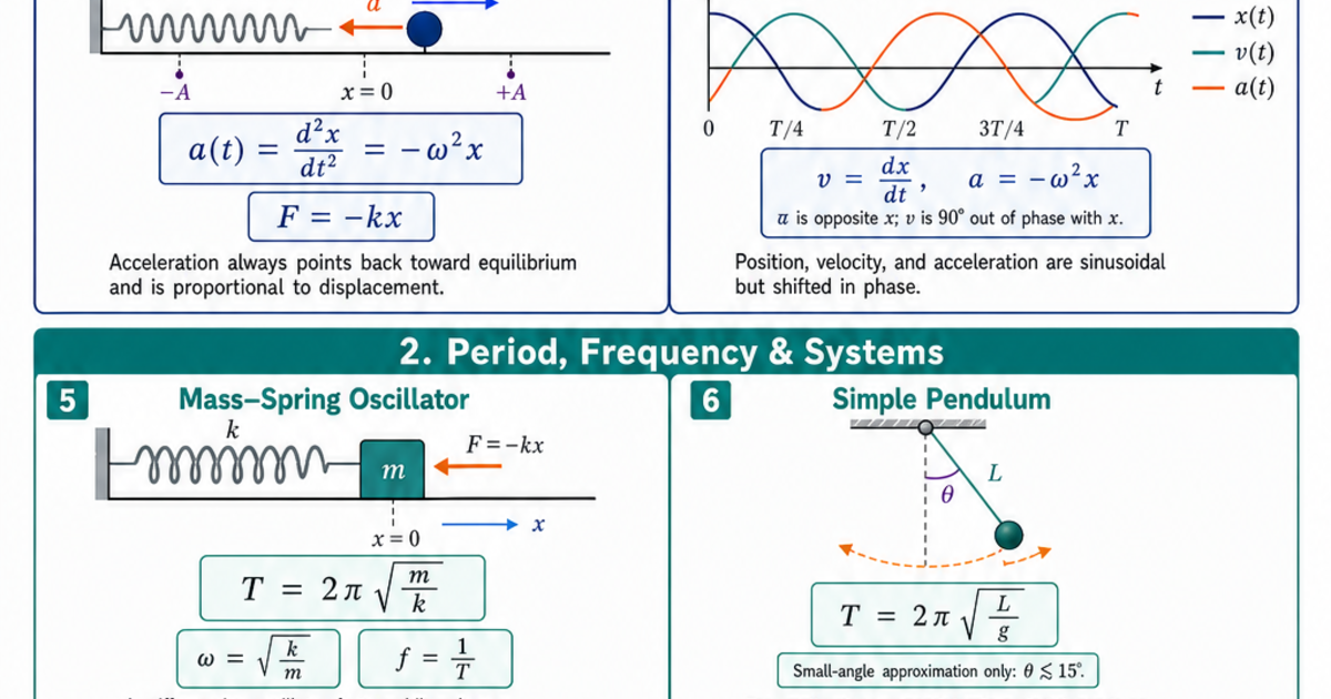 Simple Harmonic Motion (SHM) Cheat Sheet | LivePhysics™