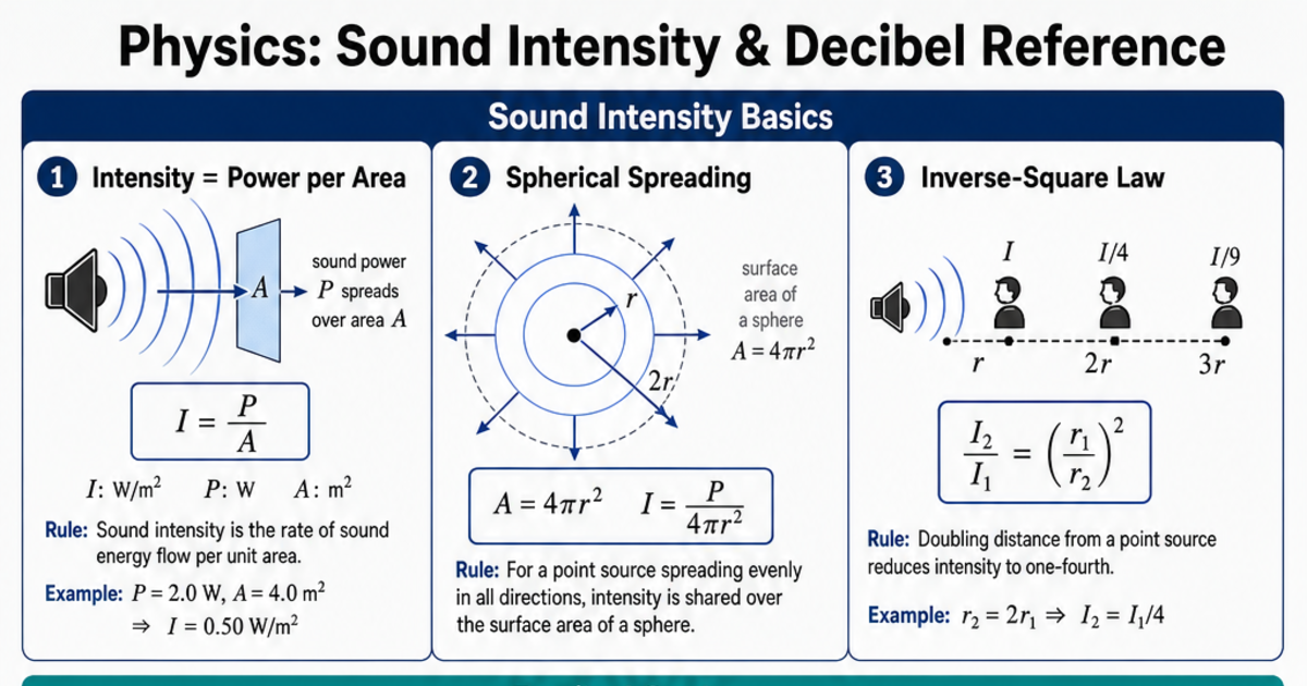 Sound Intensity & Decibel Reference Cheat Sheet | LivePhysics™