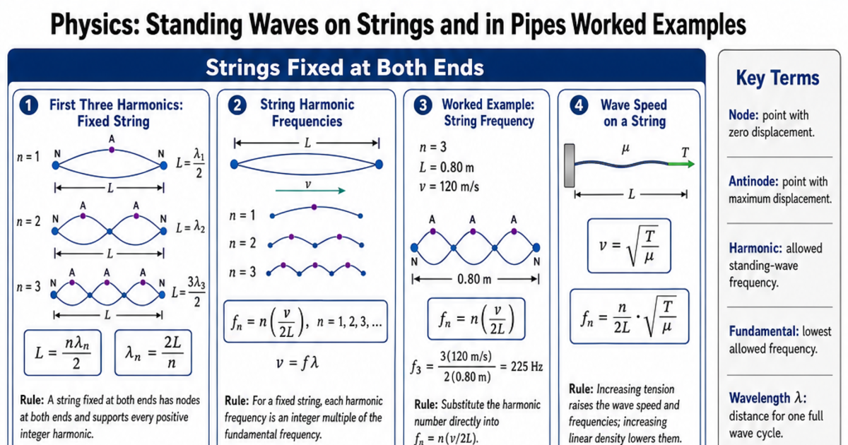 Standing Waves on Strings and in Pipes Worked Examples Cheat Sheet ...