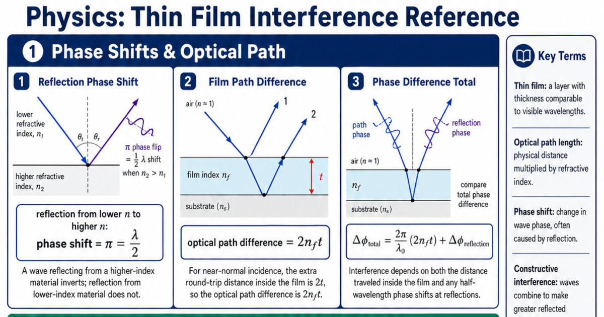 Thin Film Interference Reference Cheat Sheet | LivePhysics™