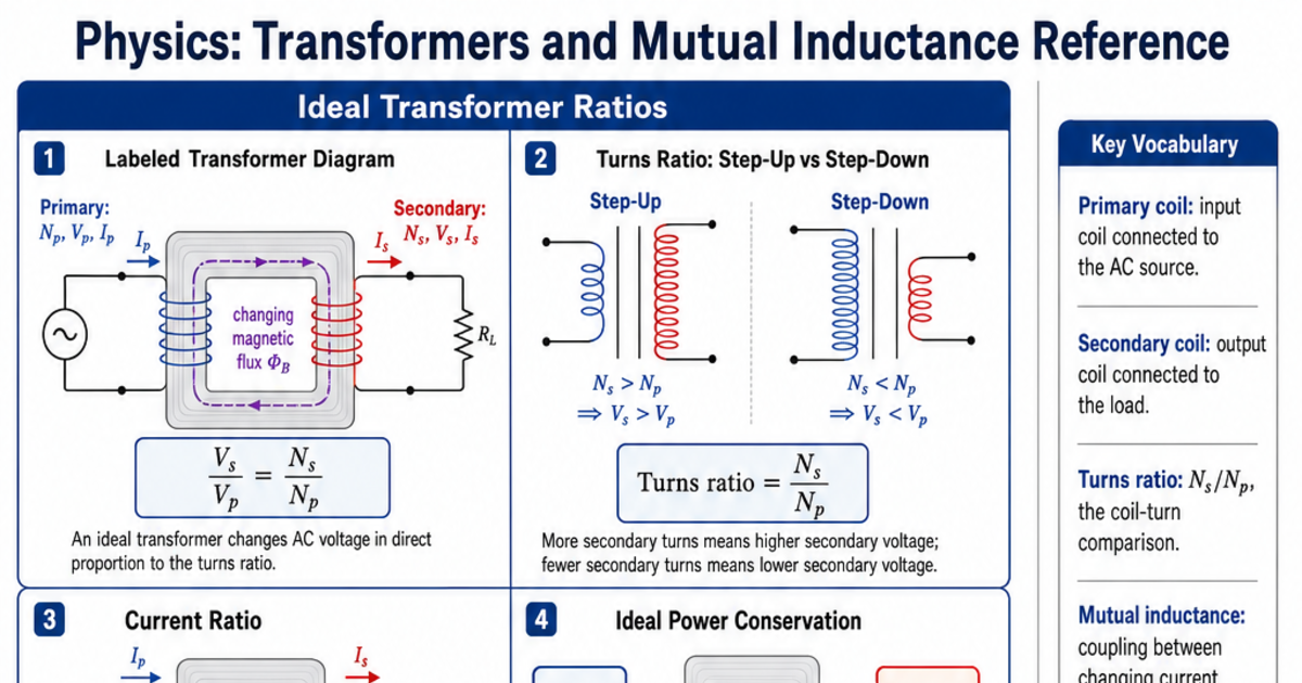 Transformers and Mutual Inductance Reference Cheat Sheet | LivePhysics™