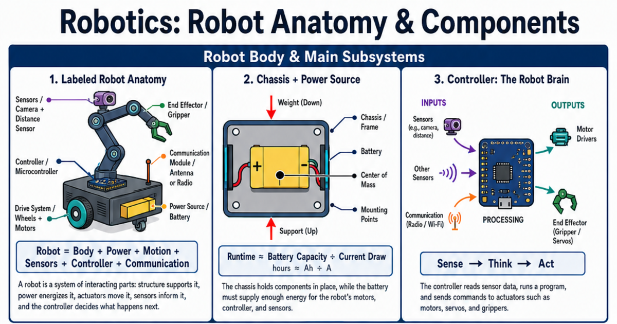 Robotics Simple Components Robot Anatomy & Components Cheat Sheet | LivePhysics™