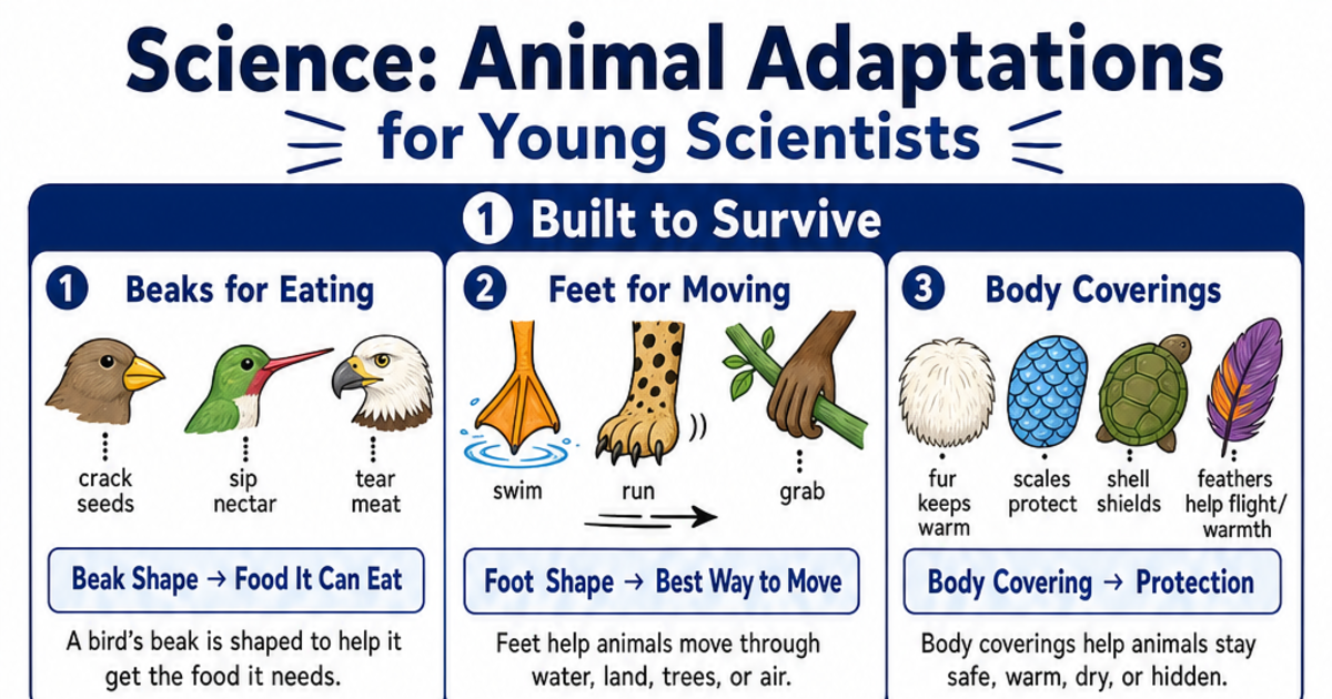 Animal Adaptations for Young Scientists Cheat Sheet | LivePhysics™