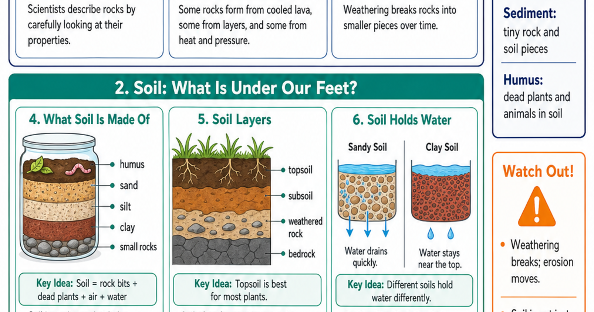 Rocks Soil and Land Changes for Young Scientists Cheat Sheet | LivePhysics™