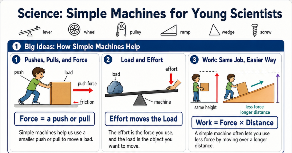 Simple Machines for Young Scientists Cheat Sheet | LivePhysics™