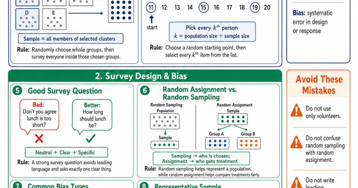 Sampling Methods & Survey Design Cheat Sheet | LivePhysics™