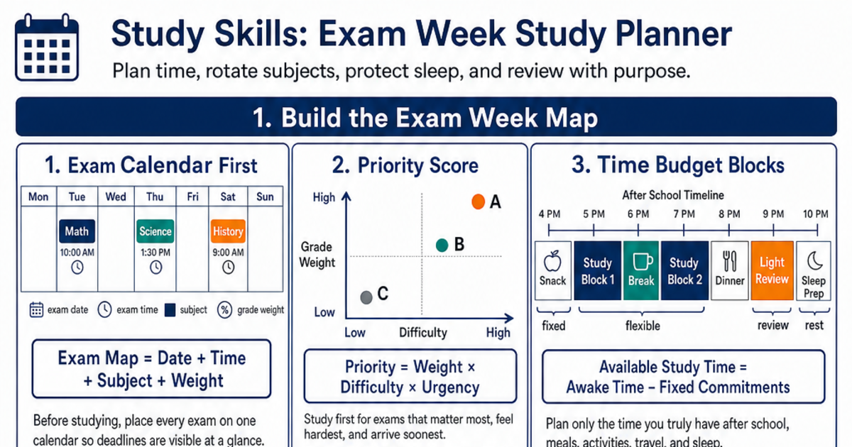 Exam Week Study Planner Cheat Sheet | LivePhysics™