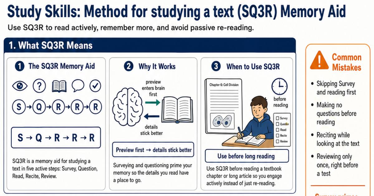Method for studying a text (SQ3R) Memory Aid Cheat Sheet | LivePhysics™