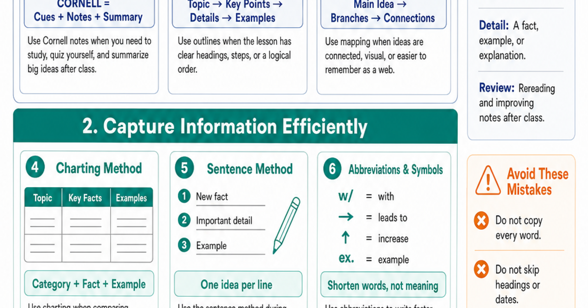 Note Taking Types Chart Note-Taking Methods Cheat Sheet | LivePhysics™
