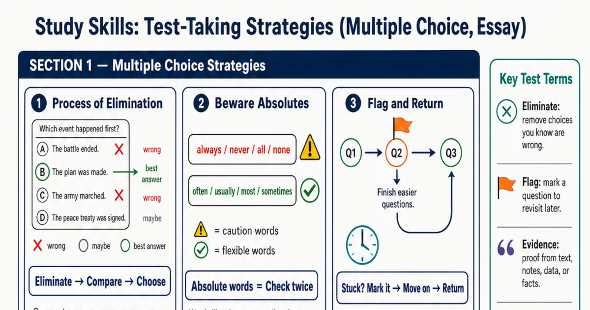 Test-Taking Strategies (Multiple Choice, Essay) Cheat Sheet | LivePhysics™