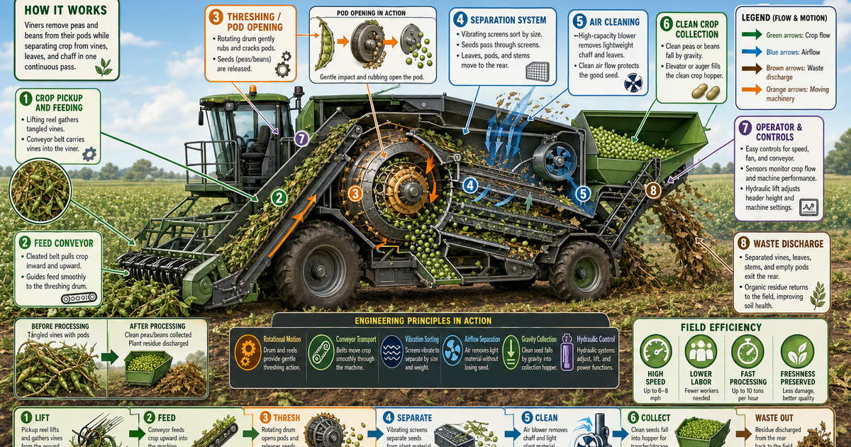 Agricultural Machines: Bean and Pea Viners Infographic | LivePhysics™