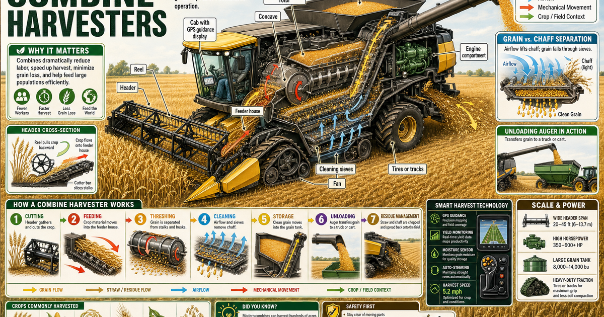 Agricultural Machines: Combine Harvesters Infographic | LivePhysics™