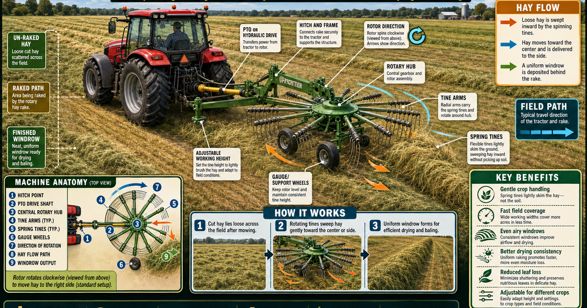 Operating Hay Rake Agricultural Machines: Rotary Hay Rakes Infographic | LivePhysics™