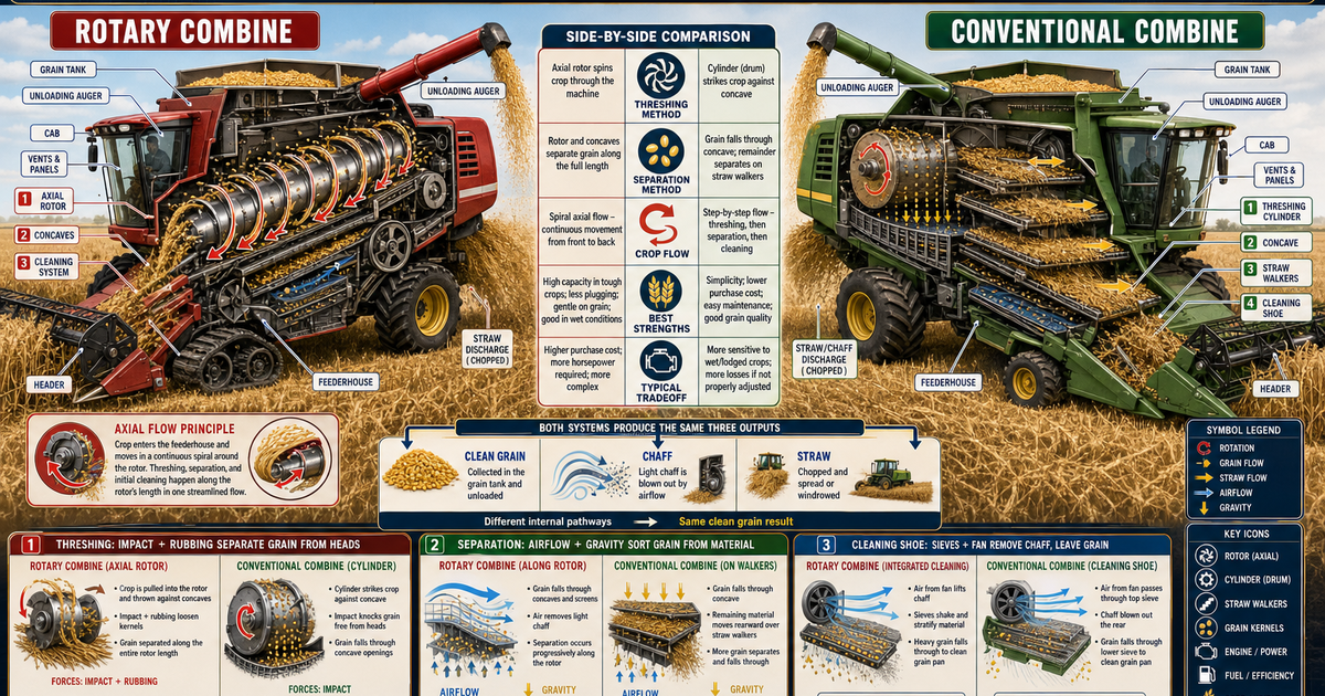 Lab Combine Agricultural Machines: Rotary vs Conventional Combines Infographic ...