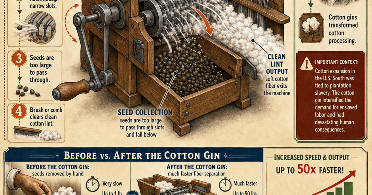 Agricultural Machines: The Cotton Gin Infographic | LivePhysics™