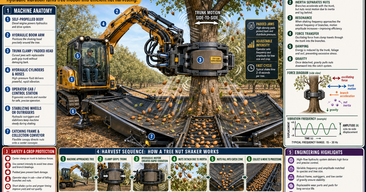 Agricultural Machines: Tree Nut Shakers Infographic | LivePhysics™